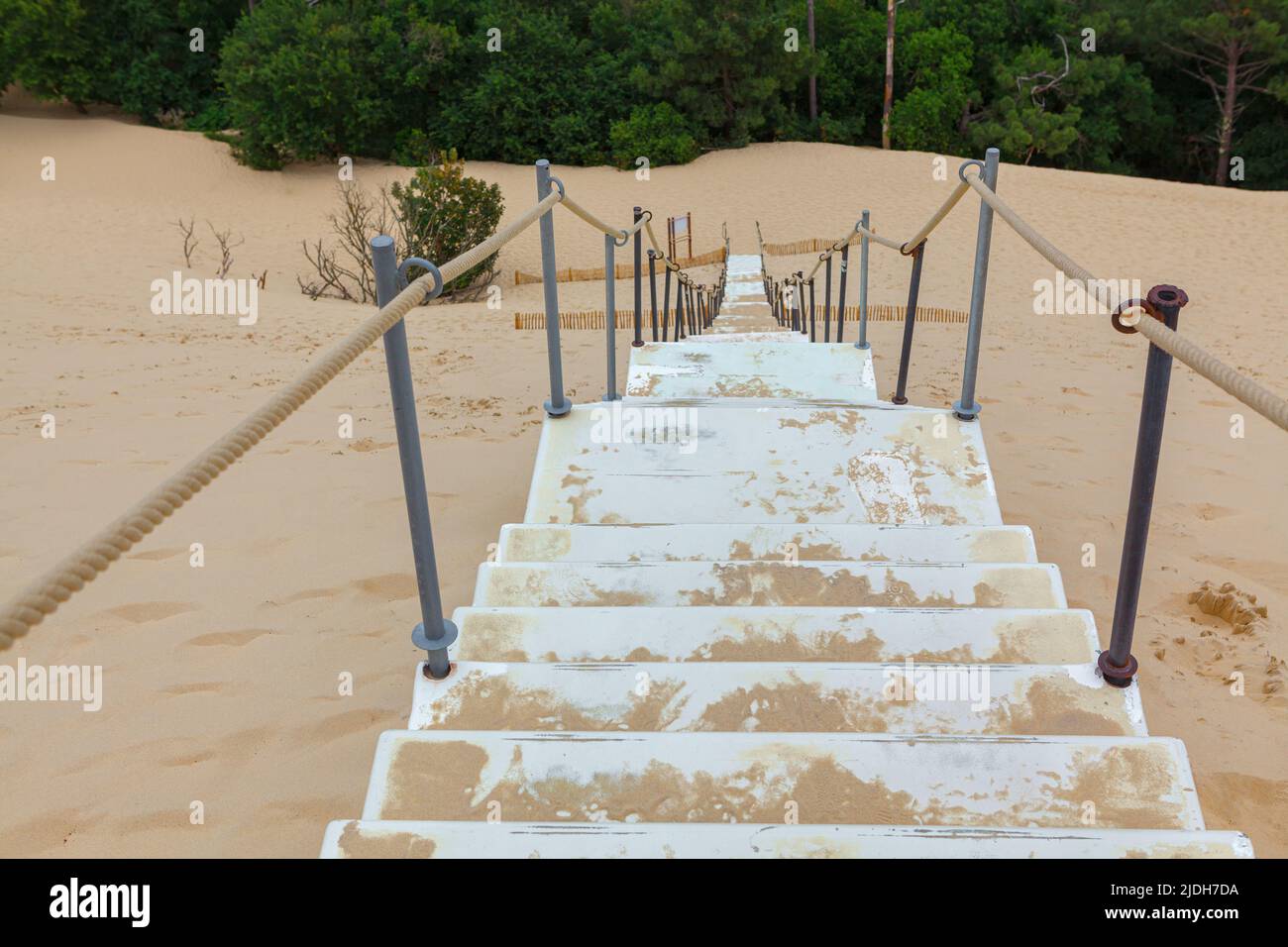 Concrete stairs at the sand . Staircase of Dune du Pilat Stock Photo