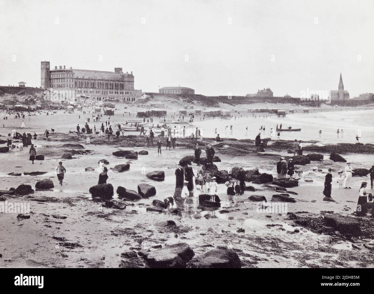 Tynemouth, North Tyneside, England, The Aquarium and sands, seen here in the 19th century.  From Around The Coast,  An Album of Pictures from Photographs of the Chief Seaside Places of Interest in Great Britain and Ireland published London, 1895, by George Newnes Limited. Stock Photo