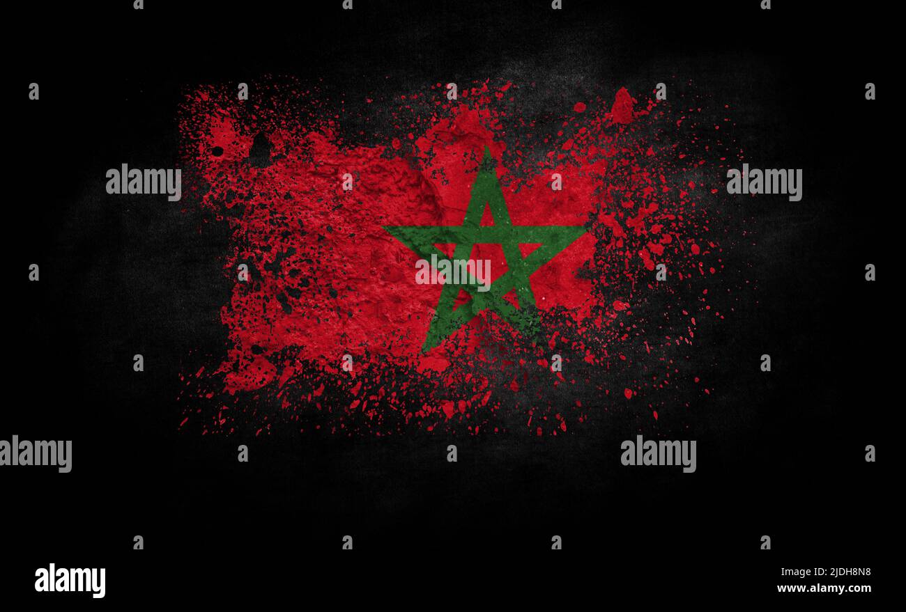 brush painted flag of Morocco isolated on black background Stock Photo ...
