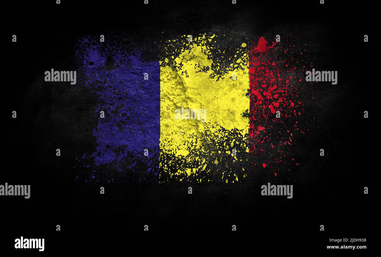 brush painted flag of Romania isolated on black background Stock Photo ...