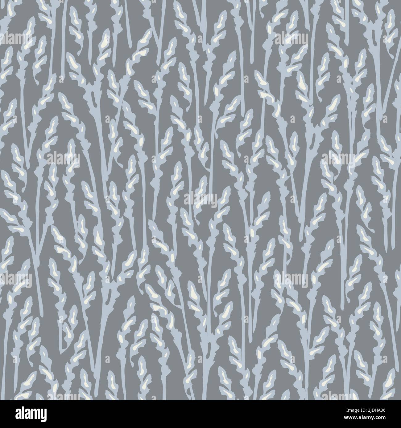 Seamless vector pattern with rye meadow texture on grey background. Decorative grass field wallpaper design. Home decor fashion textile. Stock Vector