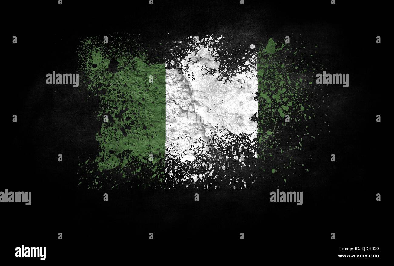 brush painted flag of Nigeria isolated on black background Stock Photo ...