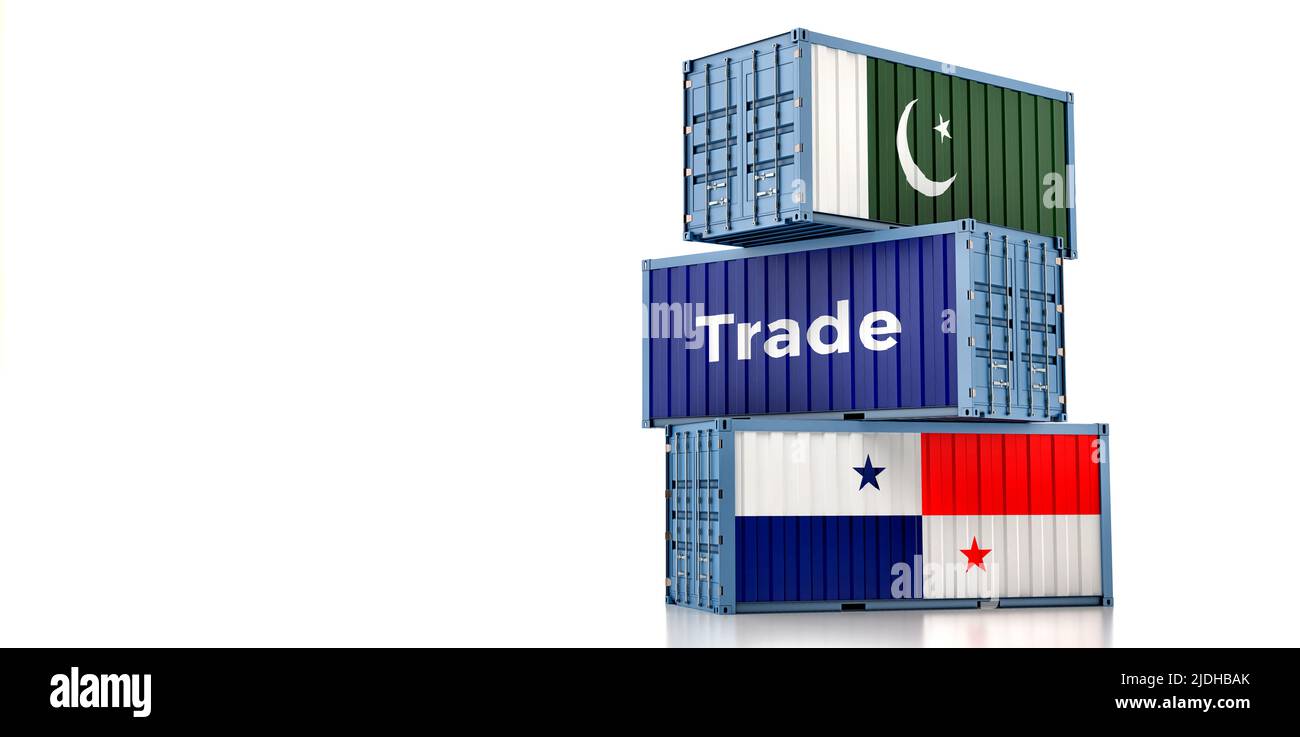 Cargo containers with Pakistan and Panama national flags. 3D Rendering Stock Photo