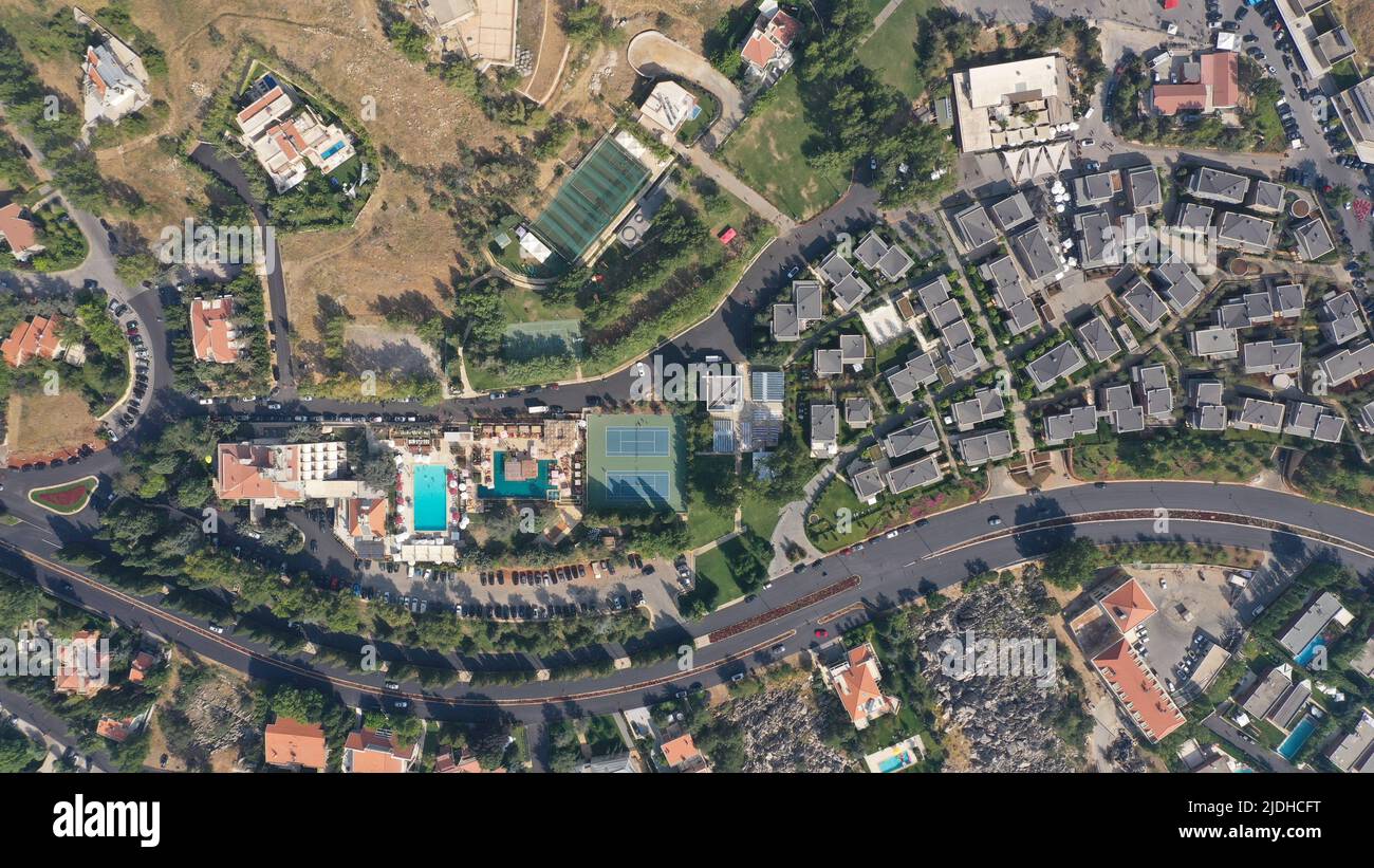 Faqra club, resort with pools and tennis court, Mount Lebanon - Faraya, Middle east Stock Photo