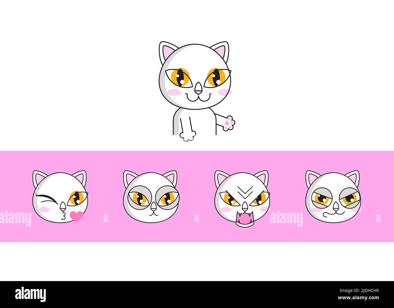 Cat face expression. White cat face set sticker Stock Vector