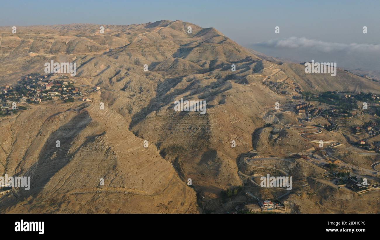 Spring View Mount Lebanon Mountainous side view of Mount Lebanon with houses, roads and villages ...