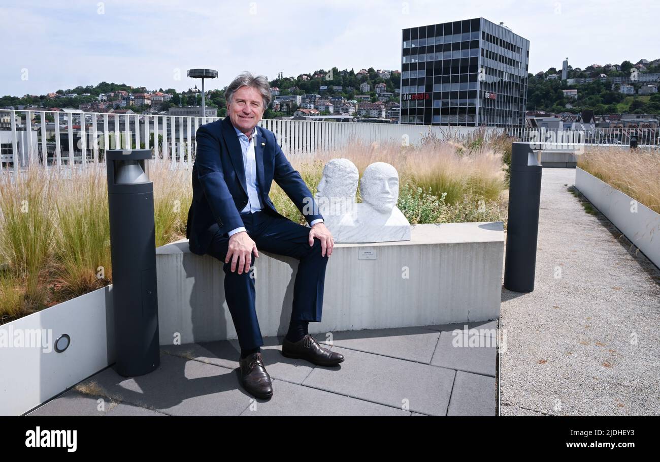 Stuttgart, Germany. 21st June, 2022. Manne Lucha (Bündnis 90/Die Grünen), Minister for Social Affairs and Integration in Baden-Württemberg, sits on a roof terrace in his ministry. The health minister and corona manager in the southwest wants to prepare the state for a possible wave in the fall. Credit: Bernd Weißbrod/dpa/Alamy Live News Stock Photo