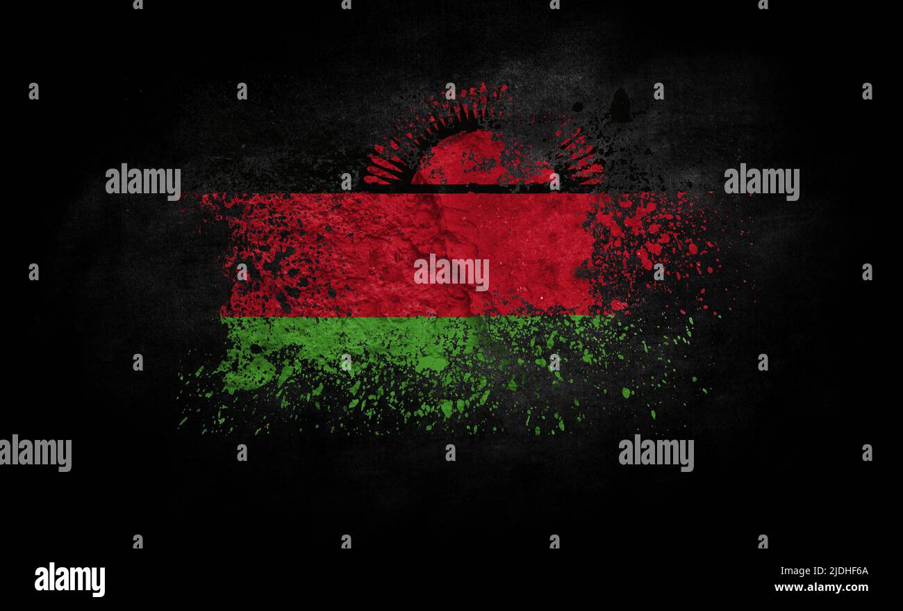 brush painted flag of Malawi isolated on black background Stock Photo ...