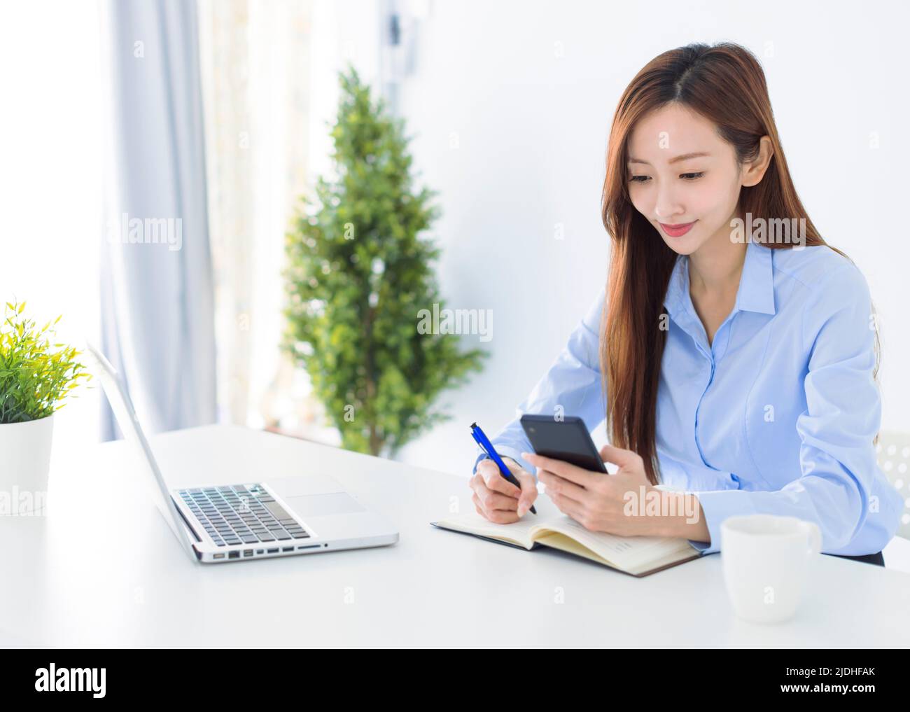 Beautiful Asian young business woman working in the office Stock Photo