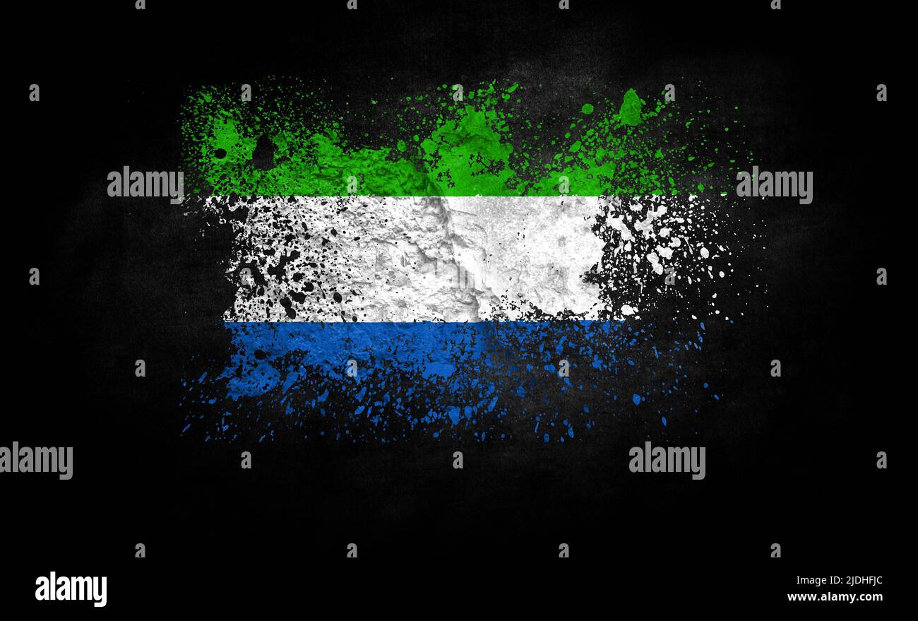 brush painted flag of Sierra Leone isolated on black background Stock ...
