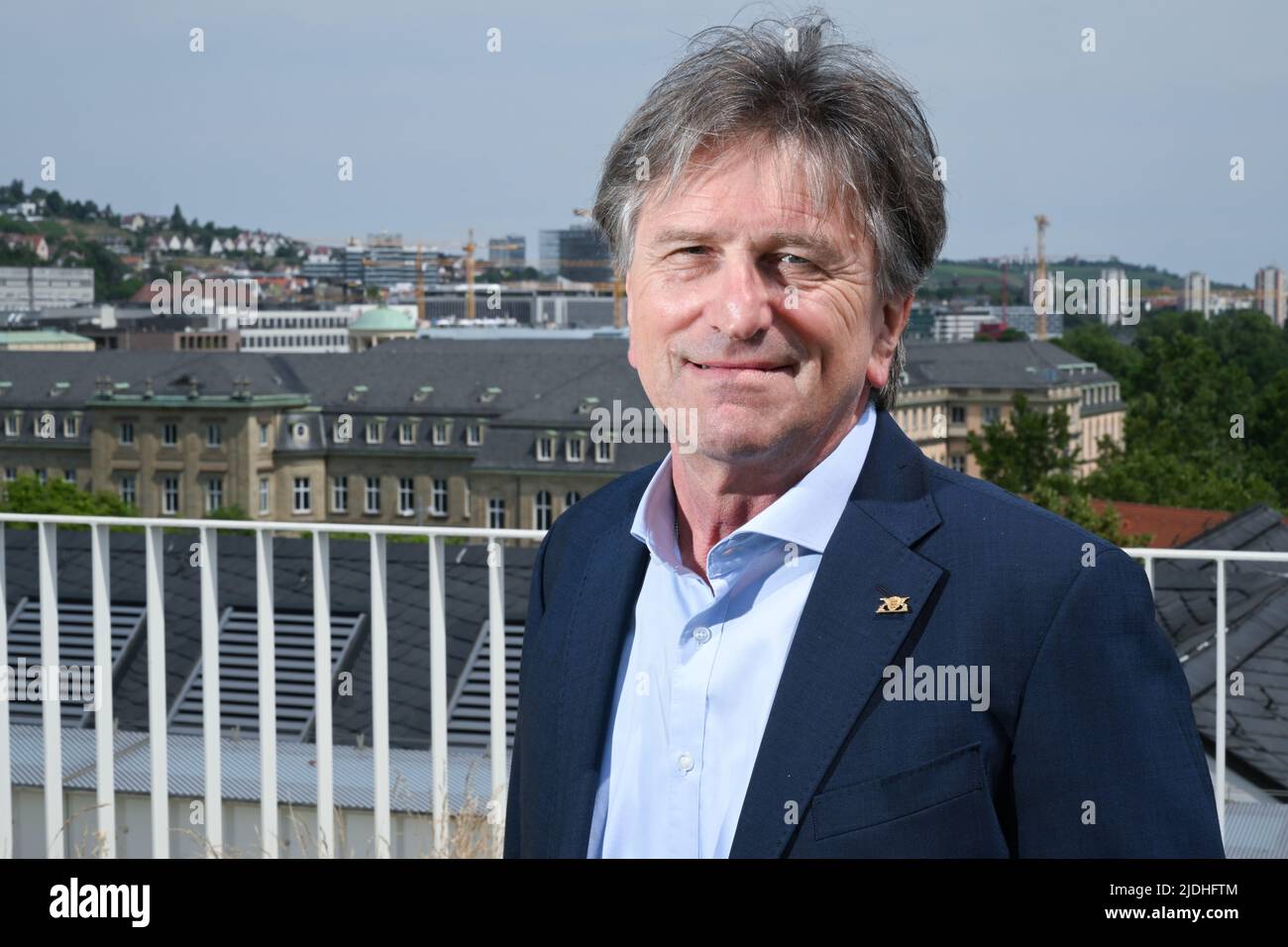 Stuttgart, Germany. 21st June, 2022. Manne Lucha (Bündnis 90/Die Grünen), Minister for Social Affairs and Integration in Baden-Württemberg, stands on a roof terrace in his ministry. The health minister and corona manager in the southwest wants to prepare the state for a possible wave in the fall. Credit: Bernd Weißbrod/dpa/Alamy Live News Stock Photo