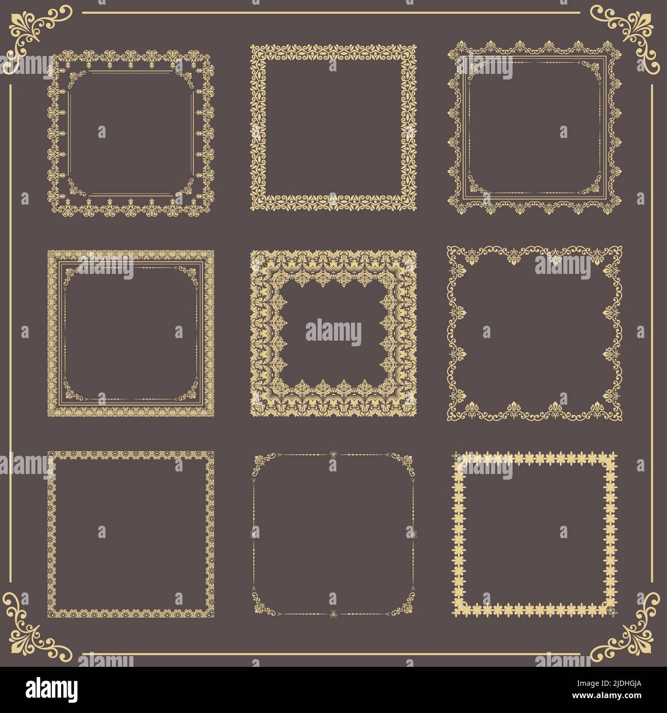 Vintage set of vector elements. Golden square elements for decoration ...