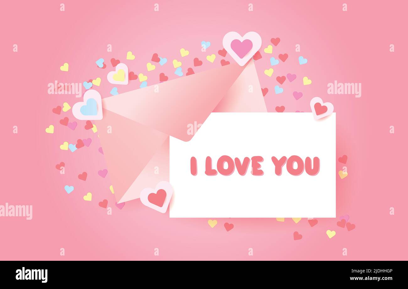 Pink opened envelope with message i love you. Letter on valentines day ...