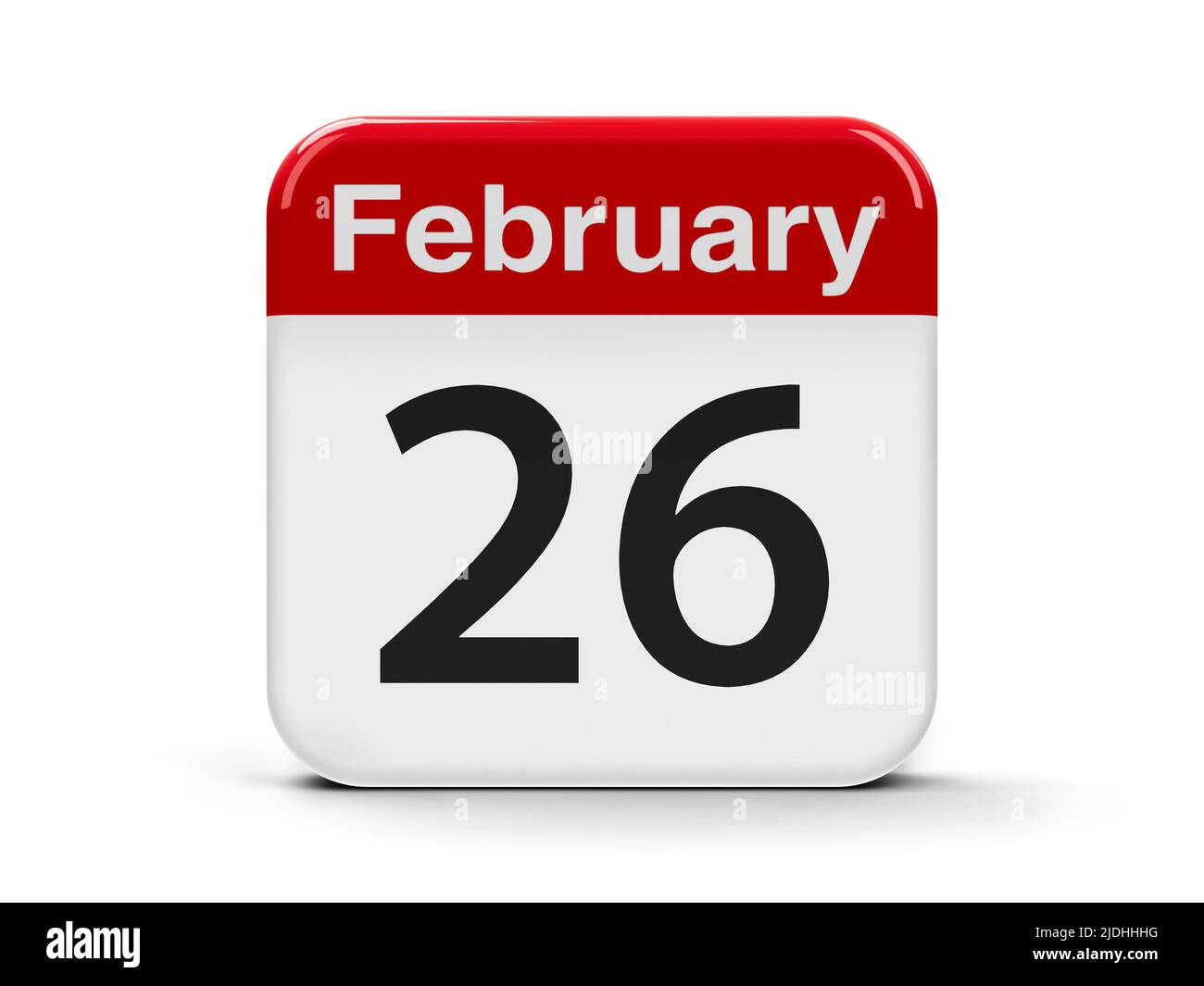 Calendar web button - The Twenty Sixth of February, three-dimensional rendering, 3D illustration Stock Photo