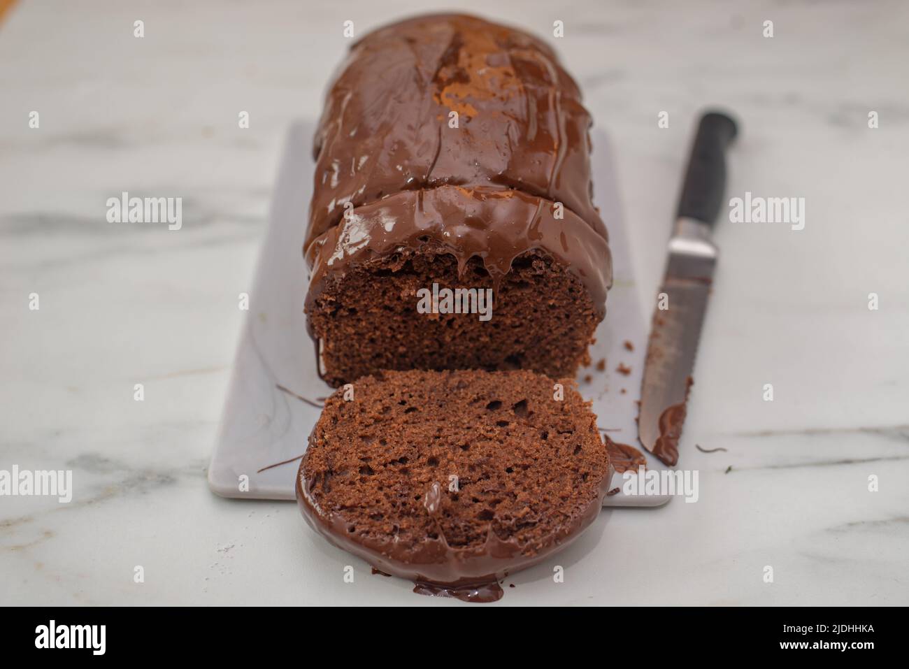 sweet home made chocolate pound cake on a table Stock Photo