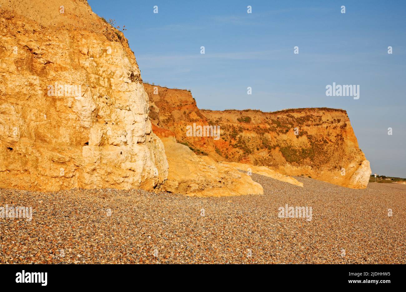 A study of cliffs revealing crag and glacially transported material on the North Norfolk coast at Weybourne, Norfolk, England, United Kingdom. Stock Photo
