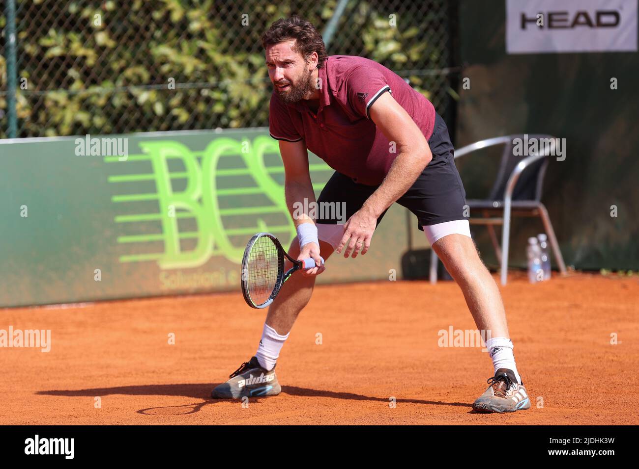 Milan, Italy. 20th June, 2022. Italy, Milan, june 20 2022: Ernests Gulbis  during tennis match E. GULBIS (LAT) vs J. LENZ (GER) 1st round ATP  Challenger Milan at Aspria Club (Photo by