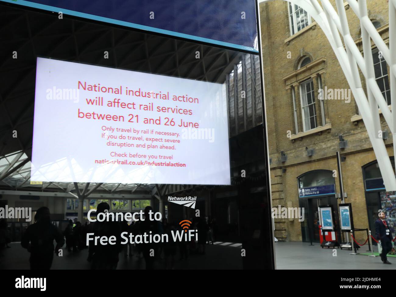 National rail strike information at Kings Cross station on June 21st
