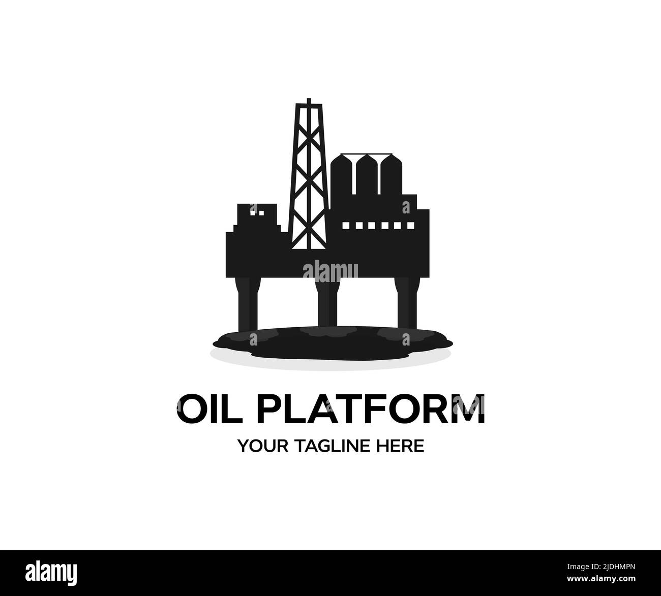 Oil platform on the ocean, Offshore drilling for gas and petroleum logo design. Сentral processing platform to separate water,gas and condensate. Stock Vector