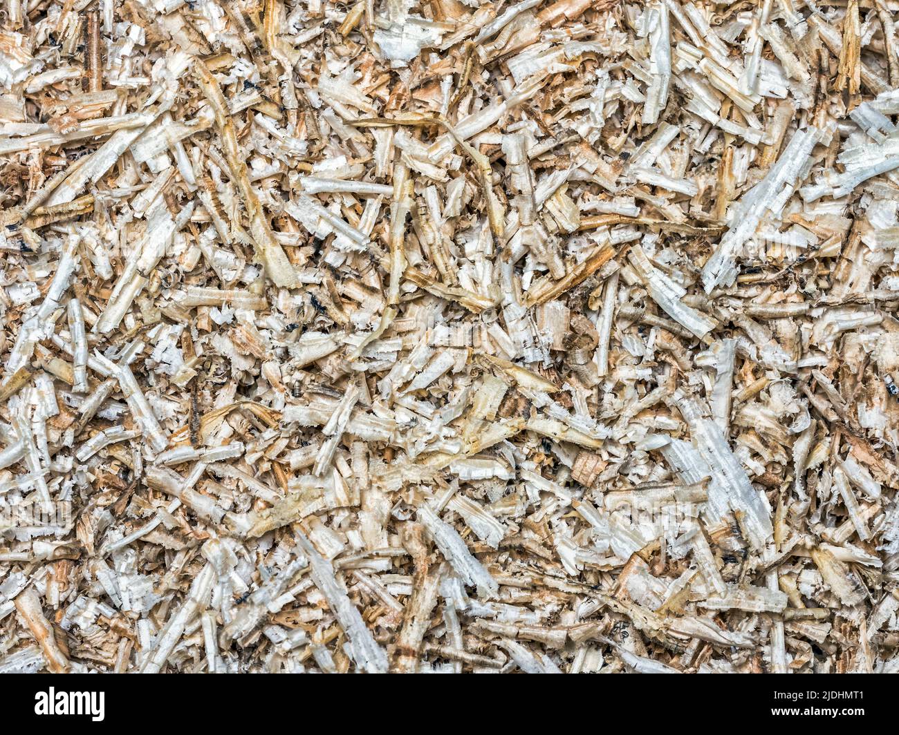 Background of wooden planing chips shot from above Stock Photo