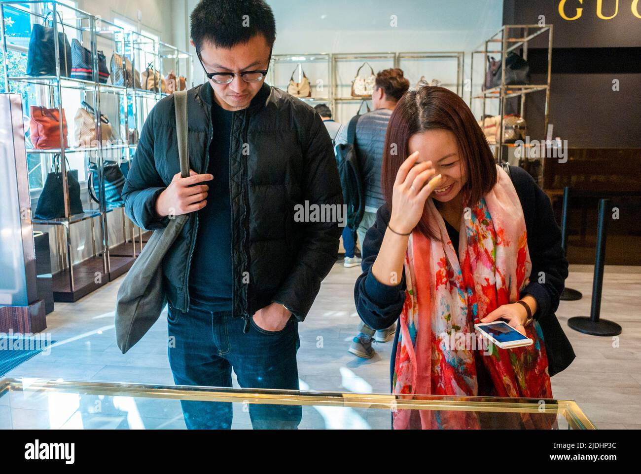 Marne-la-Vallée, France, Chinese Tourists Shopping in Discount Shopping Mall,  Vallée Village,, Gucci Brand Shop Stock Photo - Alamy