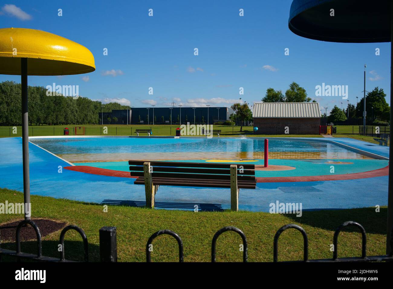 Eastleigh town in hampshire UK Fleming park public paddling pool empty and ready for the summer