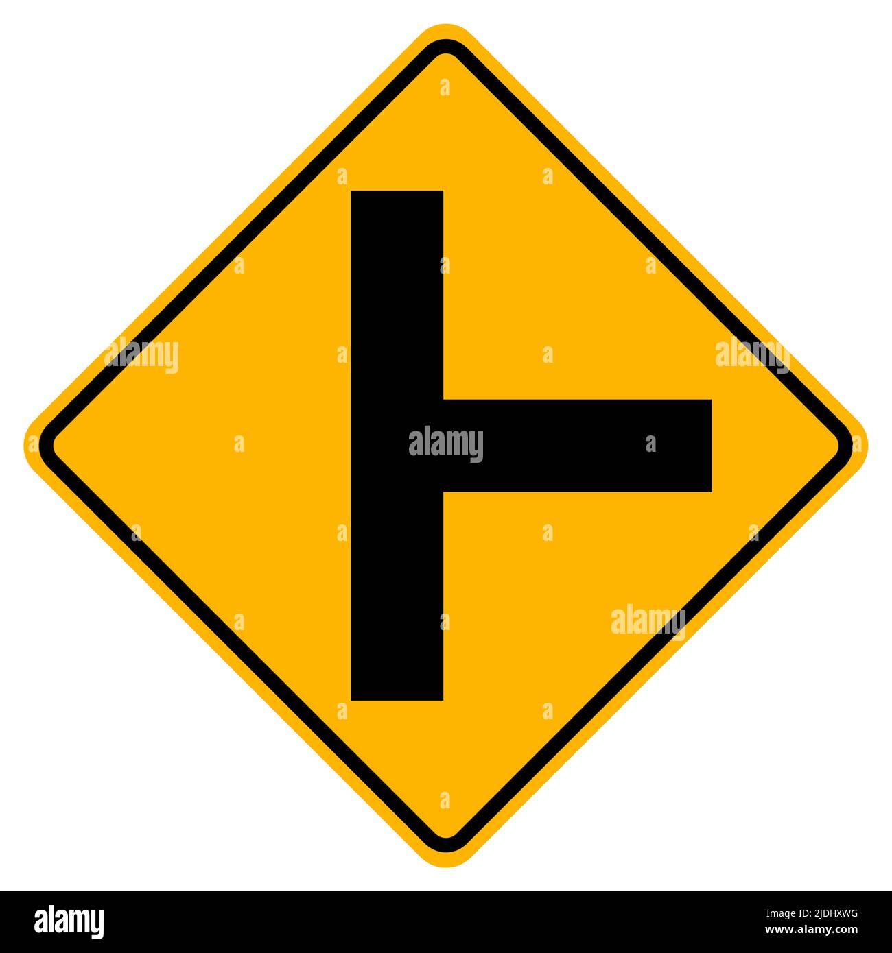 Warning signs Side road junction on right on white background Stock Vector