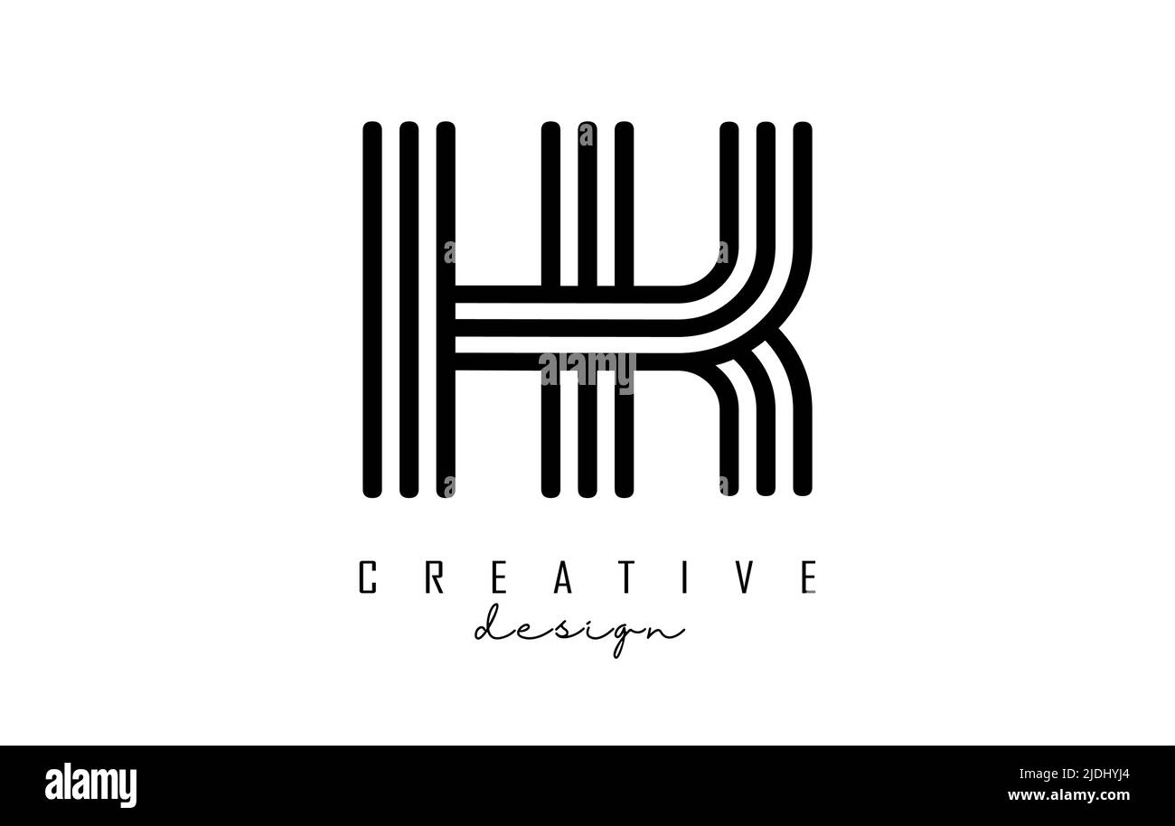 Black lines HK h k letters with monogram Logo Design. Creative vector