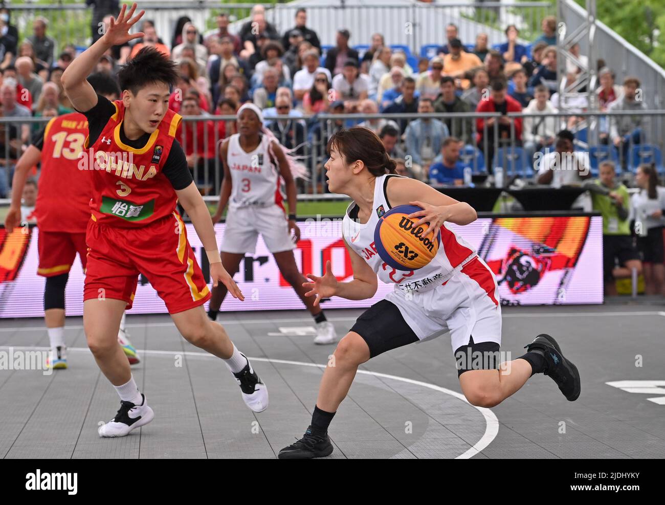 China's Junwei Cao and Japan's Mai Yamamoto pictured during a 3x3 ...