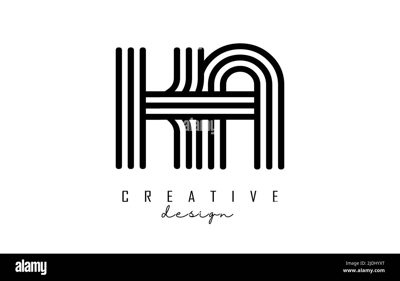 Black lines KA k a letters with monogram Logo Design. Creative vector