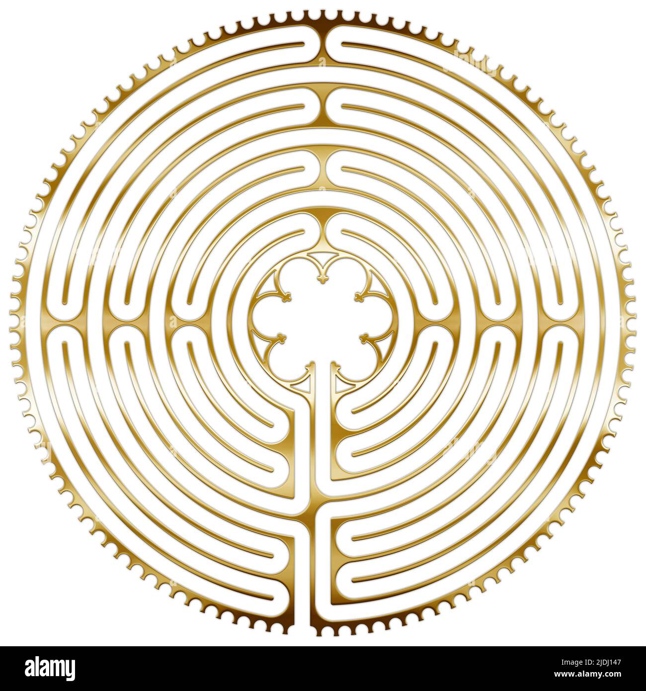 Labyrinth of the cathedral of Chartres, France, illustration on the white background Stock Photo
