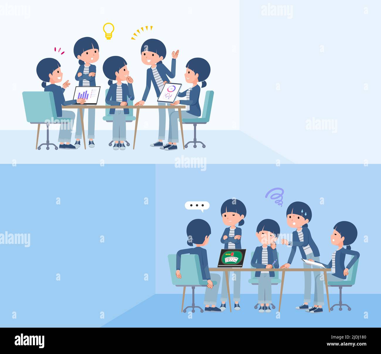 A set of natural style women having an intracerebral meeting.It's vector art so easy to edit. Stock Vector
