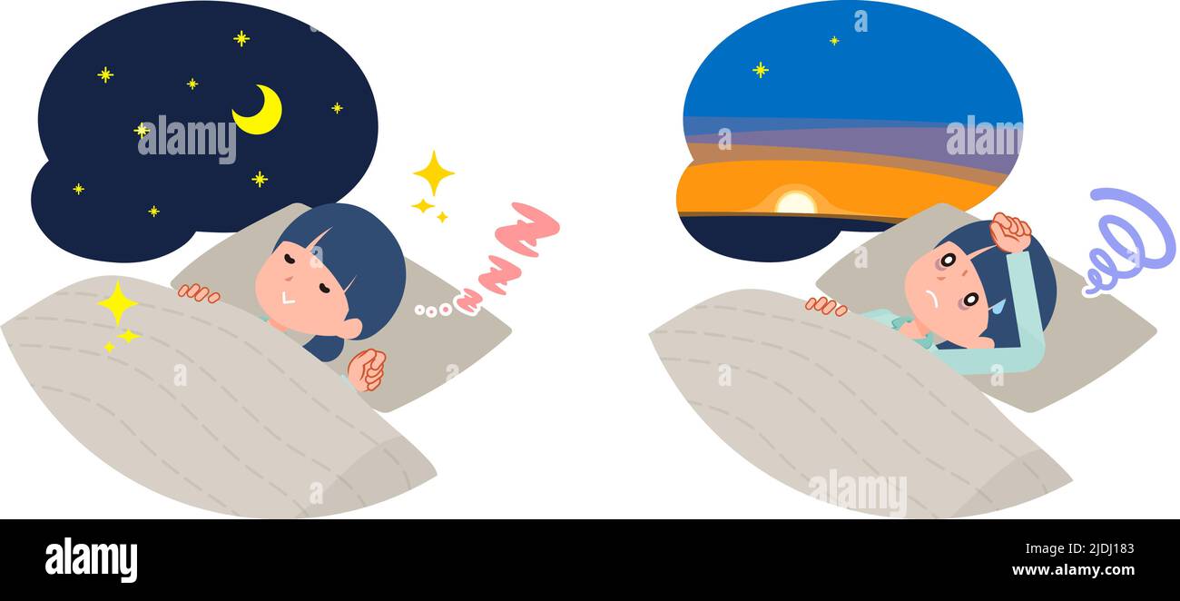 A set of natural style women Good sleep and insomnia.It's vector art so easy to edit. Stock Vector