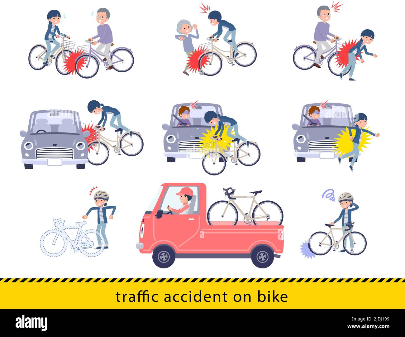 A set of natural style women in a bicycle accident.It's vector art so easy to edit. Stock Vector
