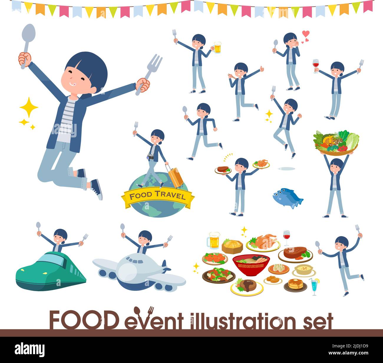A set of natural style women on food events.It's vector art so easy to edit. Stock Vector