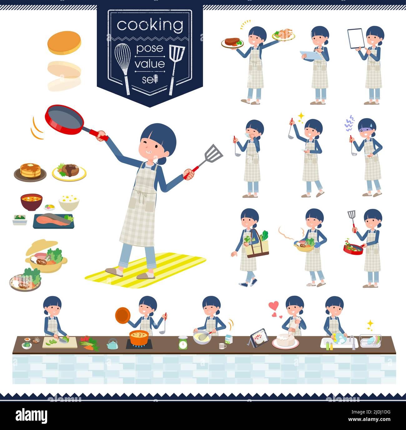 A set of natural style women about cooking.It's vector art so easy to edit. Stock Vector