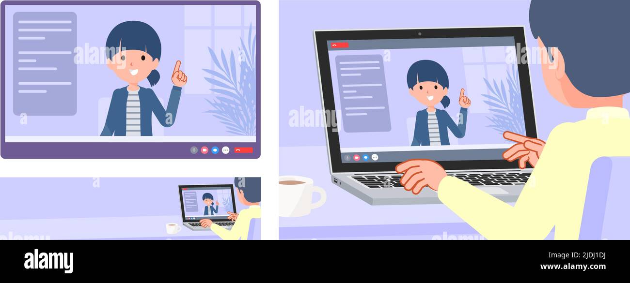 A set of natural style women having a video chat. It's vector art so easy to edit. Stock Vector