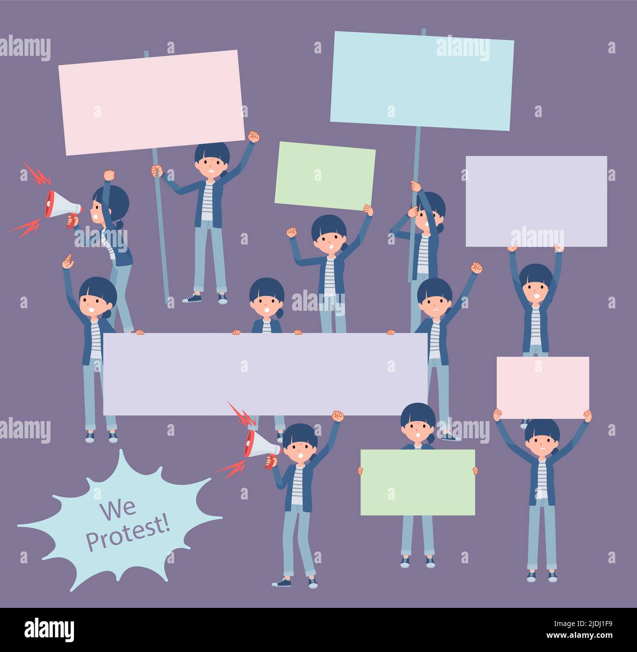 A set of natural style women protesting.It's vector art so easy to edit. Stock Vector