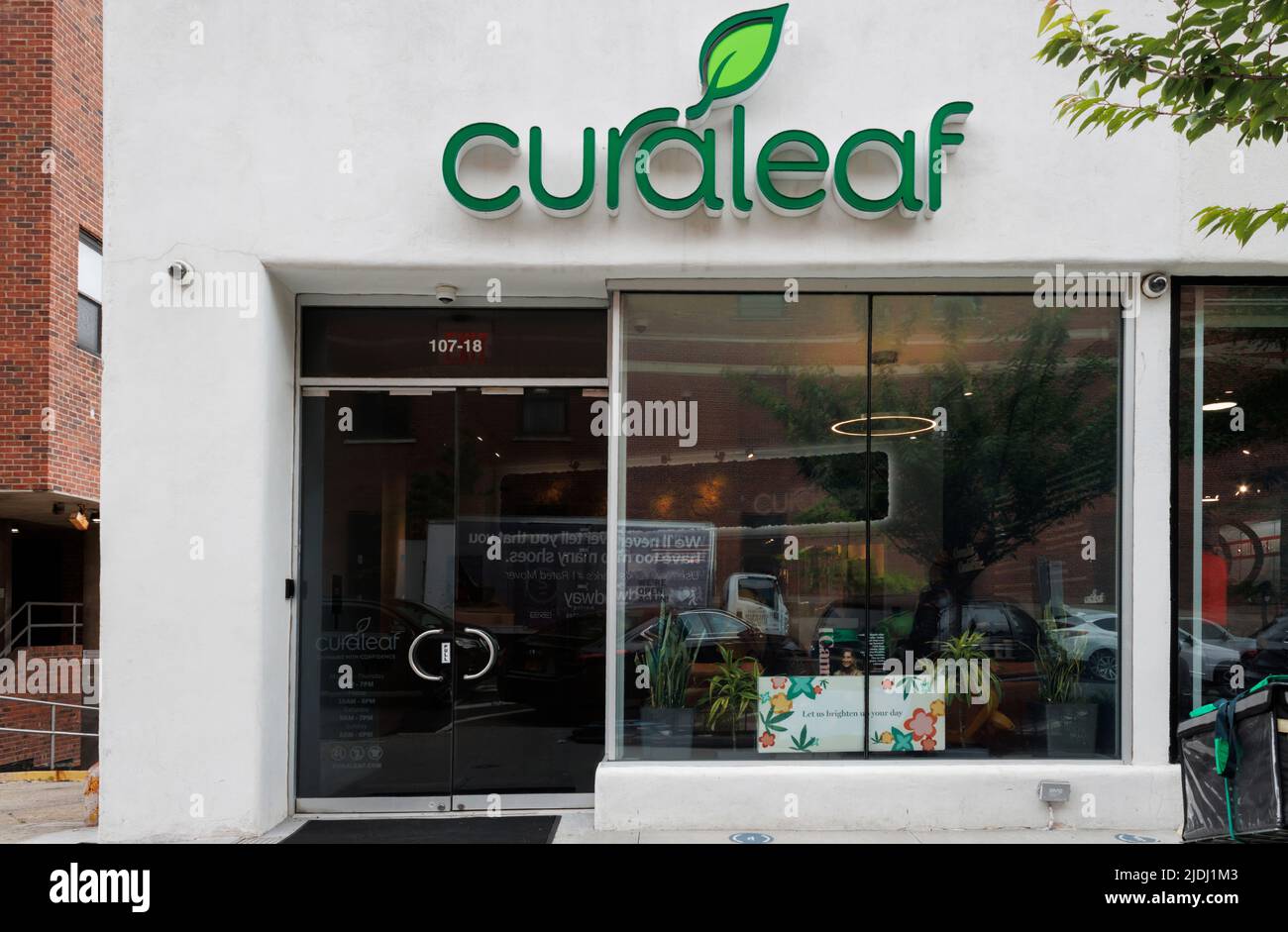 storefront of Curaleaf, a marijuana dispensary in Forest Hills, Queens New York, USA Stock Photo