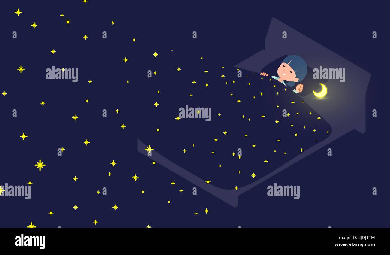 A set of natural style women Sleeping in the starry sky.It's vector art so easy to edit. Stock Vector
