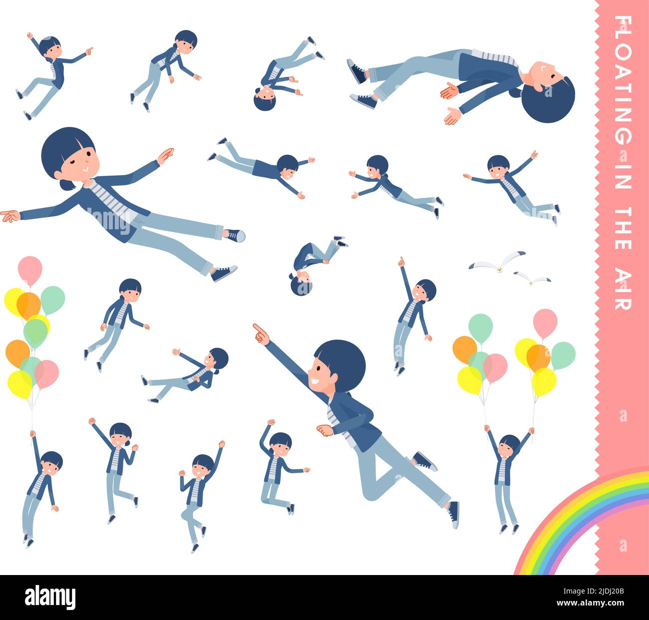 A set of natural style women floating in the air.It's vector art so easy to edit. Stock Vector