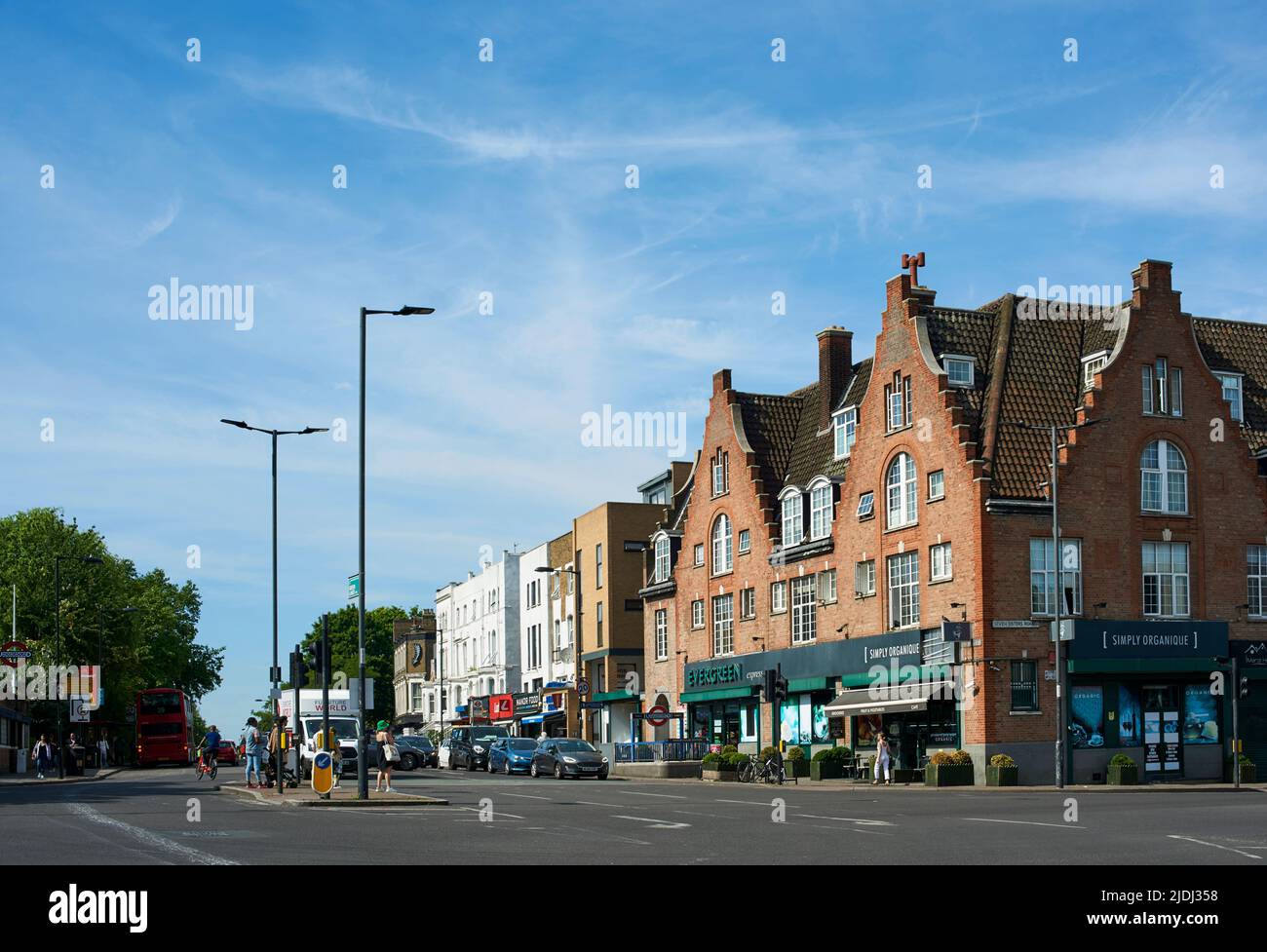 Green Lanes at Manor House, Harringay, North London UK, at the junction with Seven Sisters Road Stock Photo