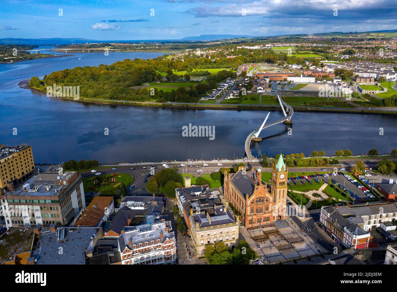 Aerial of Derry City, Northern Ireland Stock Photo