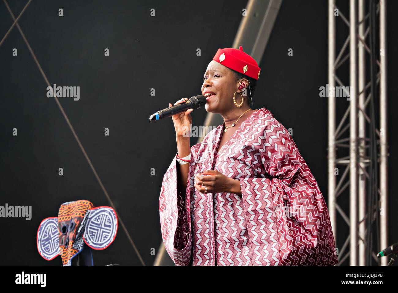 French-Cameroonian singer Valérie Ekoumè performing on stage at the 2022 Africa Oye Music Festival in Sefton Park Liverpool UK Stock Photo