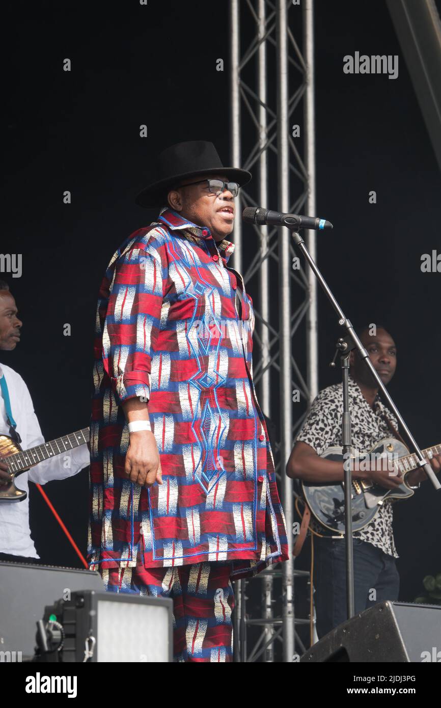 Congolese musician Kanda Bongo Man performing on stage at the 2022 Africa Oye Music Festival in Sefton Park Liverpool UK Stock Photo