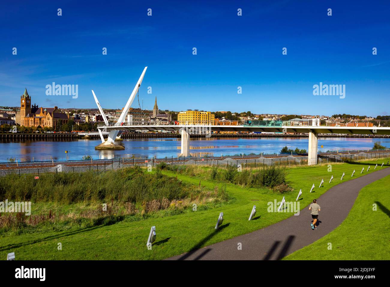 Peace bridge and Guildhall, Derry City, Northern Ireland Stock Photo