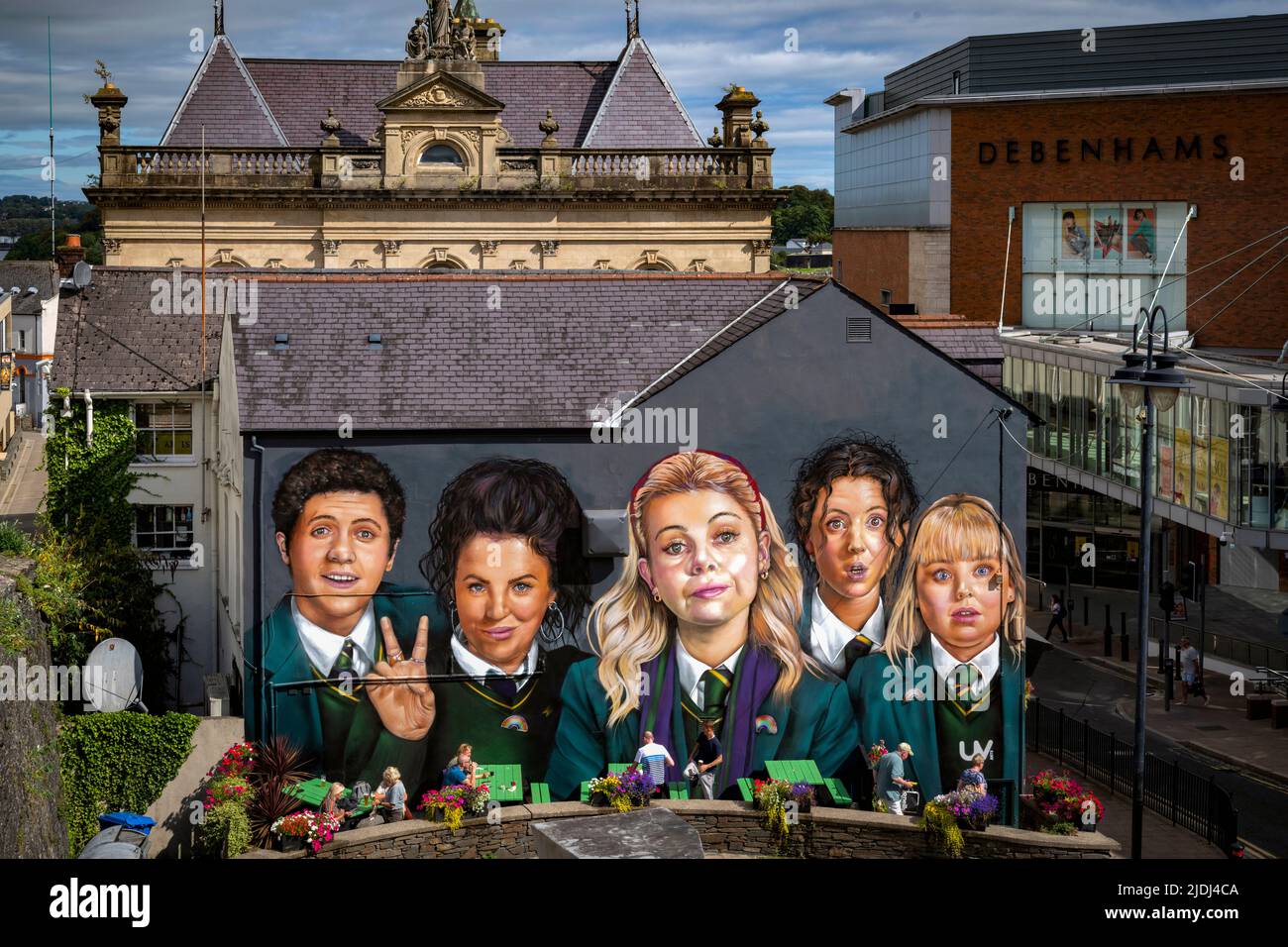 The Derry Girls Mural in Derry City, Northern Ireland Stock Photo