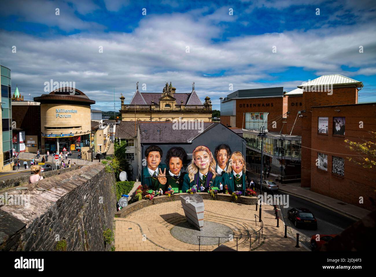 The Derry Girls Mural in Derry City, Northern Ireland Stock Photo