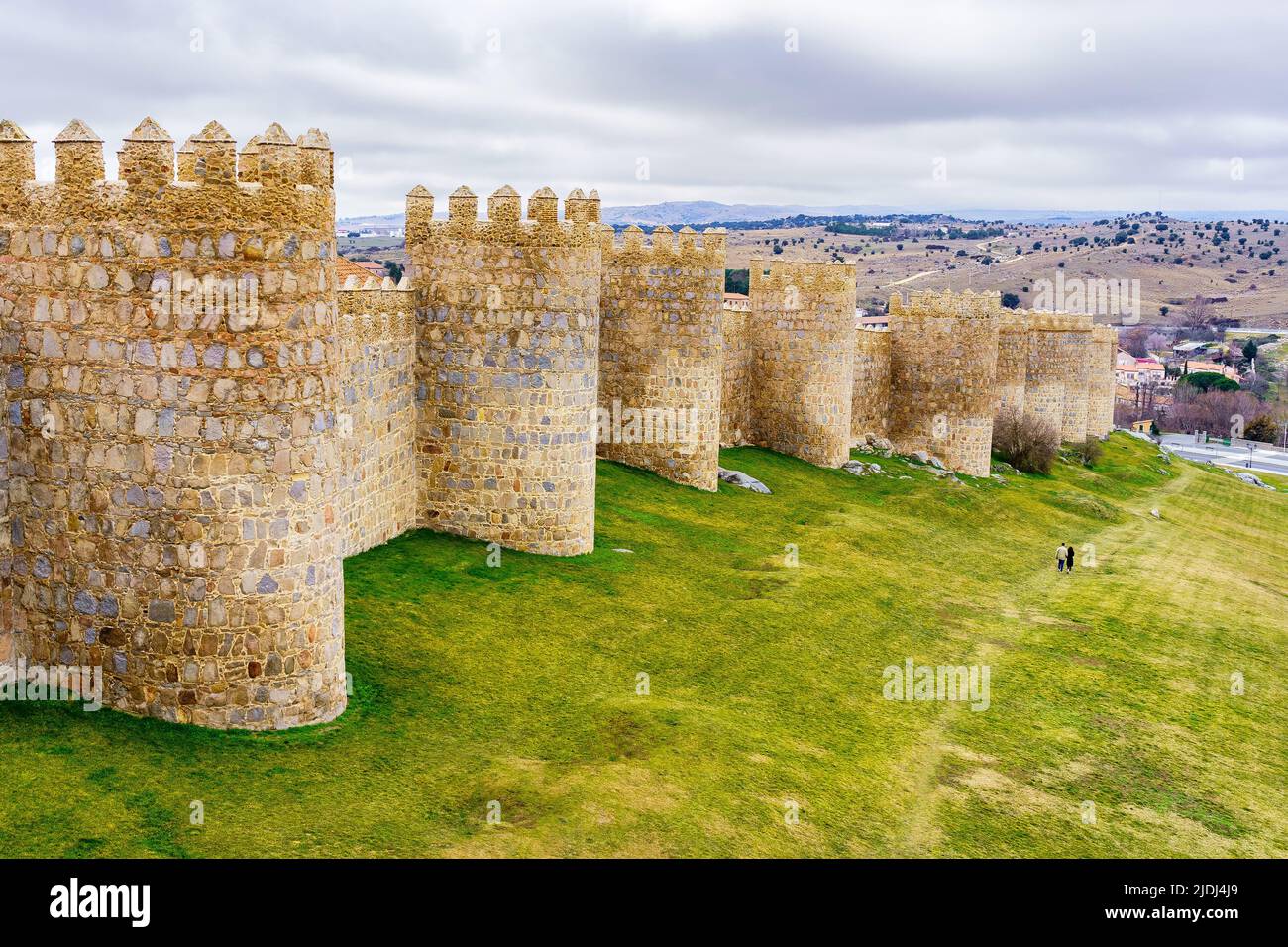 Medieval wall surrounding the world heritage city of Avila, Spain Stock
