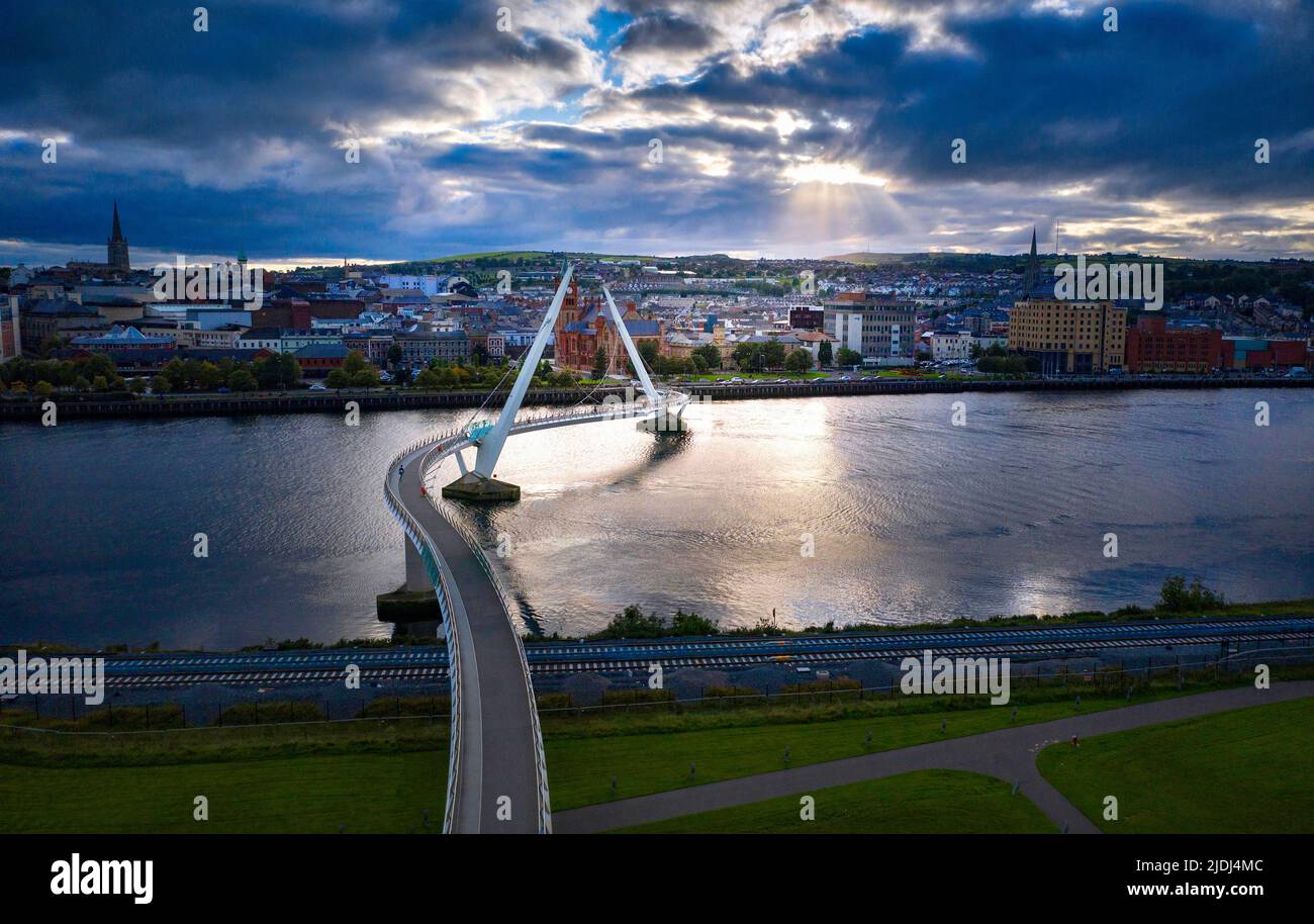 Aerial of Derry City, Northern Ireland Stock Photo